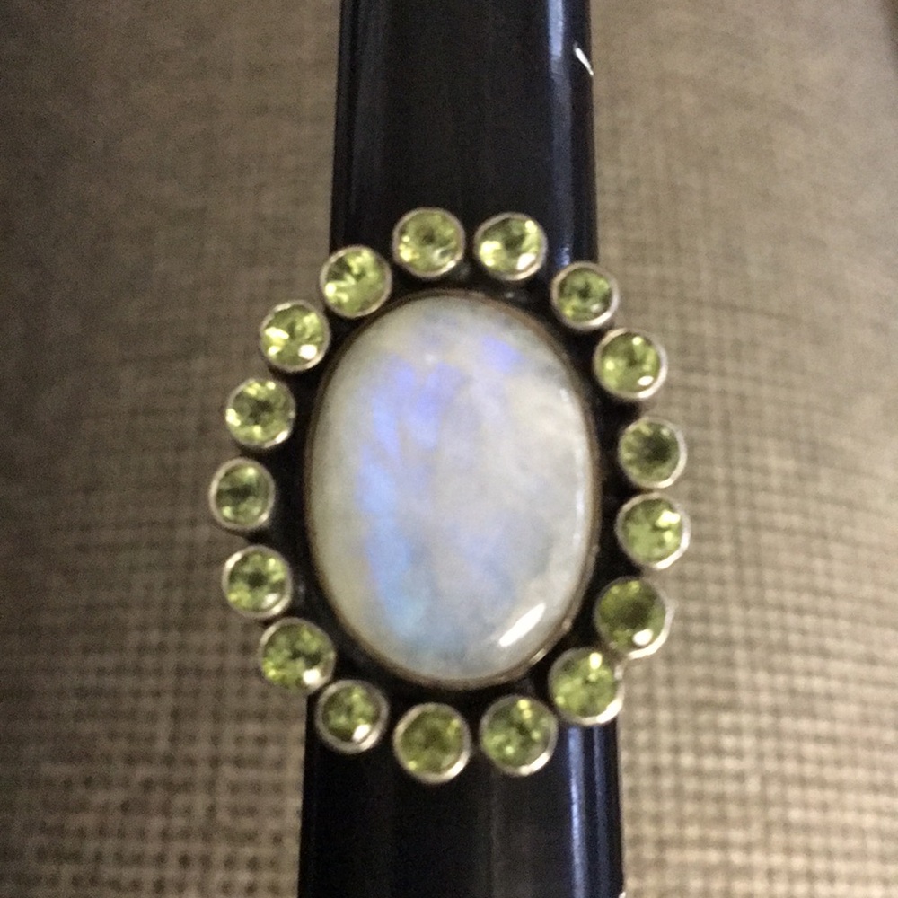 Moonstone with Peridot/ colored stones Ring.